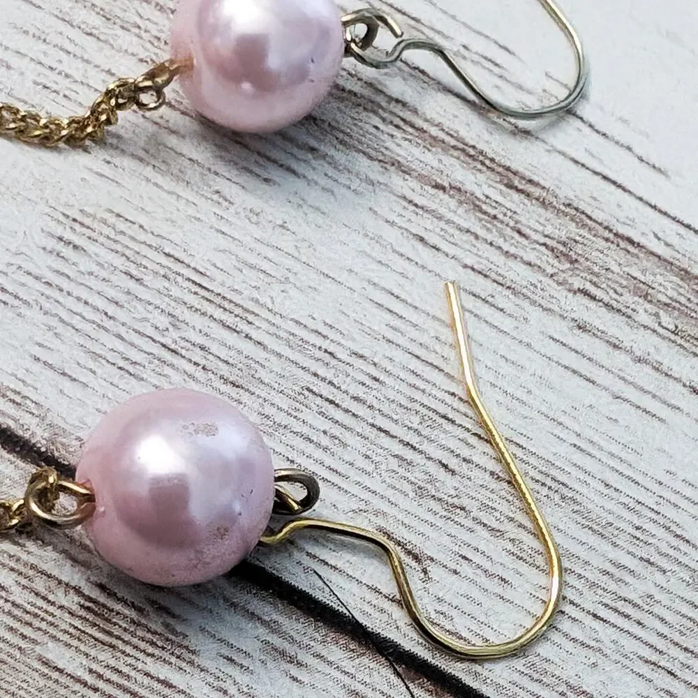 Vintage Earrings For Pierced Ears - Long Pink/Peach Faux Pearl Dangle